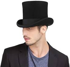 GEMVIE Men's 100% Wool Top Hat Satin Lined Party Dress Hats Derby Black Hat  at Amazon Men's Clothing store