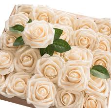 Wedding flowers for bridal party. 60pcs Artificial Flowers Roses Real Touch Fake Roses For Diy Wedding Bouquets Bridal Shower Party Home Decorations Cream Buy Online In Angola At Angola Desertcart Com Productid 158599158