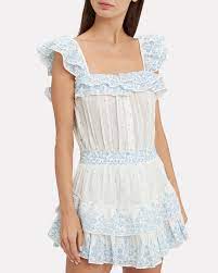 Below the waistband, the f Loveshackfancy Cotton Marina Polka Dot Mini Dress In White Light Blue Blue Lyst
