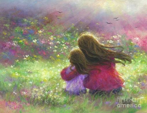 Mother and Daughter in Garden Art Print