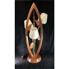 Jens risom style mid century brass and walnut executive deskthis desk measures: Danish Teak Wood Mid Century Modern Tulip Table Lamp With Original Frosted Glass Tulip Shades Chairish