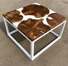 White River Coffee Side Table With Live Edge Teak Slabs In 2020 Wood Resin Table Resin Table Wood Resin