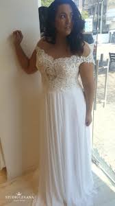 Plus Size Wedding Dress With Off Shoulder Sleeves And Chiffon Skirt Valentina Studio Lev Wedding Dress Alterations Plus Size Wedding Designer Wedding Dresses