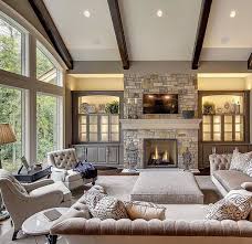 Great Room With Fireplace Transitional Living Room Design Transitional Living Rooms Family Room Design