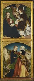 cda :: Paintings :: Želina Altarpiece [left movable wing]: Annunciation and  Visitation of Mary [recto], St Wenceslaus [verso]