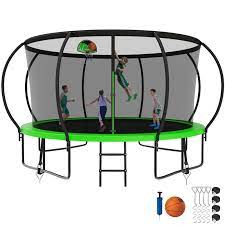 Kumix Trampoline for Adults and 5-6 Kids, 12FT Trampoline with Enclosure,  Basketball Hoop, Ladder, Wind Stake, 1200LBS Outdoor Heavy Duty Galvanized  Full Spray Trampoline with Curve Pole, Blue - Walmart.com