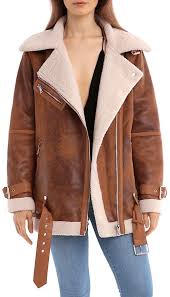 Avec Les Filles Oversized Faux Shearling Moto Jacket Women Bloomingdale S Leather Coat Jacket Faux Shearling Jacket Faux Leather Coat