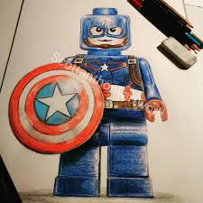 Lego Captain America Drawing In Colour Pencils