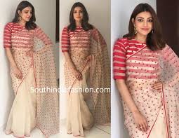 12.kajal agarwal in fancy georgette saree: Kajal Aggarwal S Saree Look South India Fashion