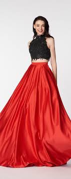 Two Piece Backless Prom Dresses Red High Neck Black Prom Dress Ball Gown Elegant Prom Dresses Off Shoulder Evening Dress