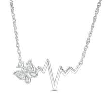1 20 Ct T W Diamond Butterfly Heartbeat Necklace In Sterling Silver Zales In 2021 Heartbeat Necklace Heartbeat Jewelry Necklace