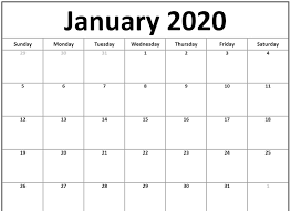 January Calendar 2020 Landscape In 2020 Printable Calendar Template Calendar Template Calendar Word