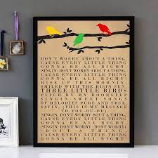 Don't worry about a thing 'cause every little thing gonna be all right singin': Three Little Birds Bob Marley Framed Lyrics Wall Art