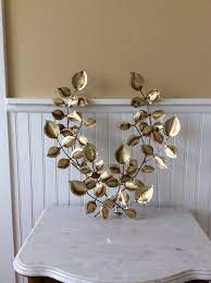 Vintage Gold Metal Leaf Art Set Of 2 Metal Wall Art Etsy Leaf Art Metal Leaf Art Metal Leaf Wall Art