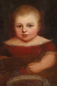 Early American 19th C Portrait Painting Of Twins