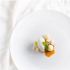 Caramel Glazed Sponge Cake Creme Fraiche Infused With Lemon Myrtle Lemon Juice Compressed Apple Caramelized Almonds Passion Fruit Mousse Food Rhubarb Desserts