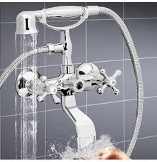 Polished Chrome Clawfoot Bathtub Tub Faucet With Hand Shower Head Spray Wall Mount Sets