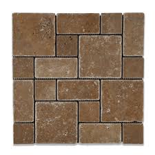 Noce Travertine 3 Pieced Mini Pattern Tumbled Mosaic Tile Mosaic Tiles Patterned Floor Tiles Travertine