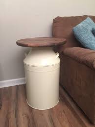 Milk Can End Table Wood End Table Cream Milk Can End Table Rustic End Table Rustic Table Round End Table Rustic End Tables Wood End Tables Milk Cans