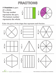 Fraction Fundamentals Part Of A Whole Worksheet Education Com Fractions Worksheets Fractions Math Fractions Worksheets