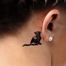 Black Bird Tattoo Behind Ear 70 Pretty Behind The Ear Tattoos For Creative Juice Cat Tattoo Small Black Cat Tattoos Cat Tattoo Designs