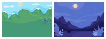 Landscape contractors, landscape design, maintenance, outdoor kitchens, outdoor lighting, fire pits, and more. Day And Night Landscape Flat Color Vector Illustration Set 1815186 Vector Art At Vecteezy