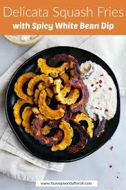 Delicata Squash Fries With Spicy White Bean Dip Recipe In 2020 Winter Squash Recipes Easy Delicata Squash Recipe Plant Based Recipes Easy