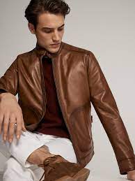 Leather Jacket With Topstitching Men Massimo Dutti Leather Jacket Men Leather Jacket Outfits Leather Jacket