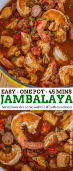 Easy Jambalaya Made With Chicken Shrimp And Andouille Sausage In Under 45 Minutes Served Ove Jambalaya Recipe Easy Jambalaya Recipe Jambalaya Recipe Crockpot