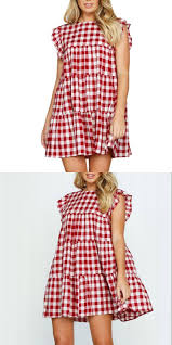 Casual Plaid Ruffle Dress Women Elegant Slash Neck Summer Dress Streetwear Sleeveless A Line Red Dress Vestidos 2018 Ruffled Dress Women Dresses Summer Dresses