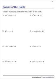 Leave your answers to two decimal places. Determine The Nature Of The Roots Worksheets