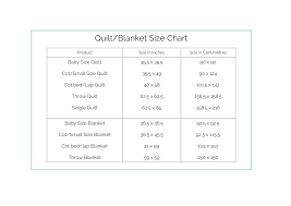 Memory Quilt Blanket Size Chart