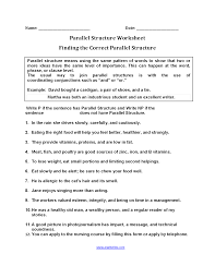 Parallel Structure Worksheets Finding Parallel Structure Worksheets Text Structure Worksheets Parallelism Grammar Figurative Language Worksheet
