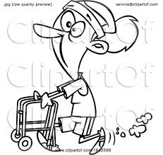 Cartoon Lineart Feisty Old Woman Walking with a Walker by toonaday #1642586