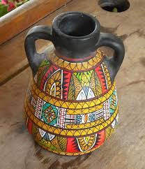Vintage Clay Pottery Vase With Handles Black Hand Painted Etsy African Pottery Clay Pottery African Art