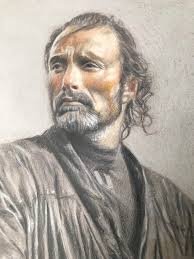 Portrait of Mads Mikkleson as Galen Walton Erso in Rougue One. Colored  pencil