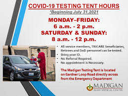 New COVID-19 Testing Tent Hours beginning July 31: Monday