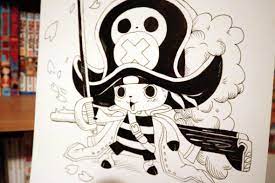 One Piece Tony Tony Chopper Manga Style Black & White Ink Fan - Etsy Norway
