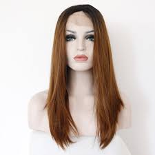 Fashion Ombre Straight Dark Roots Brown Lace Front Wig