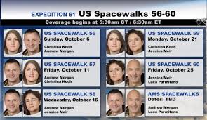 Ms koch, an electrical engineer, and dr meir, who has a doctorate in marine biology, stepped outside in their nasa spacesuits at 11:38 gmt (07:38 edt) on friday. Michael Baylor On Twitter Nasa Is Planning For Five Spacewalks In October Here Is The Current Schedule The First All Female Spacewalk Is Back On It Is Currently Scheduled For October 21st With
