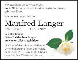Traueranzeigen von Manfred Langer
