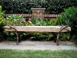 Bench Reclaimed Granite With Sculpted Metal Branch Legs The Collins Group Traditional Landscape Stone Garden Bench Garden Design