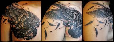 The Tattoo On His Chest Spartan Warrior With Wings Jpg 1769 650 Angel Warrior Tattoos Angel Tattoo