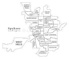 Official city map (pdf 7.5 mb) includes detailed street names and indexing, topography, parks, hydrography, and landmarks. Modern City Map Spokane Washington City Of The Usa With Neighborhoods And Titles Outline Map Stock Vector Illustration Of Silhouette Countries 152023875