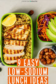 Easy to make with complex flavor profiles featuring nuts, fruits, fish, vegetables, and whole grains. 9 Easy And Delicious Low Sodium Lunch Ideas Everyday Health Heart Healthy Recipes Low Sodium Low Sodium Recipes Heart Low Sodium Lunch