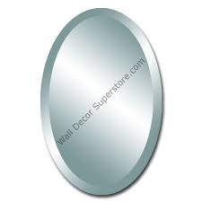 Dimensions are h 33 1/2 inches x w 23 3/4 inches. Cfm305 Custom Oval Beveled Frameless Mirror
