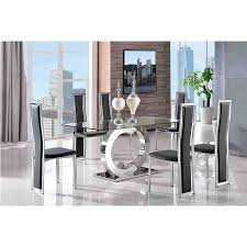 This modern styled sideboard features one cabinet with one interior shelf that can be used to store your small yet necessary items like cutlery. Channel Glass Dining Table 4 Elsa Black Leather Chairs