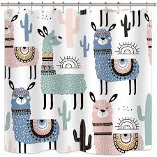 Cartoon Alpaca Shower Curtain Kids Animals Red Kids Shower Curtain Cute Shower Curtains Kids Bathroom Shower Curtain