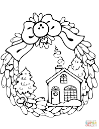 Christmas Wreath With Gingerbread House Super Coloring Coloring Pages Winter Printable Christmas Coloring Pages Nativity Coloring Pages