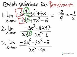 Kedua, untuk limit tak hingga bentuk pecahan dengan pangkat tertinggi pada pembilang apakah juga bernilai tak hingga? Limit Bentuk Tak Hingga Contoh Youtube
